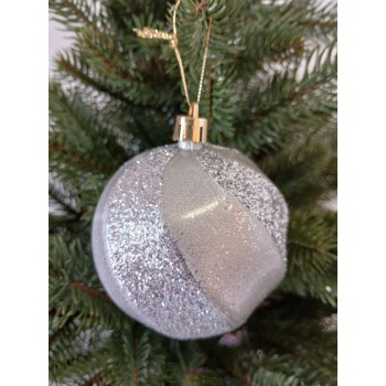 Новогодний шар в блестках "Волна" Ø80мм серый, цена за набор 4шт